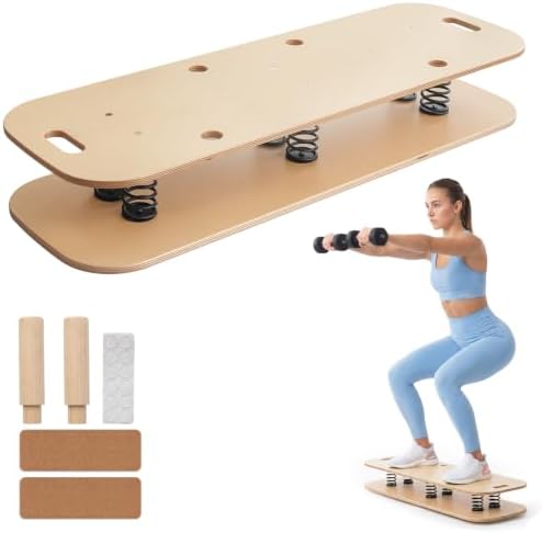 Wooden Balance Board & Wobble Board with Spring System,Adjustable Balance Board for Standing Desk,Stability Trainer for Physical Therapy,Core Strength,Posture Improvement & Home Office Use