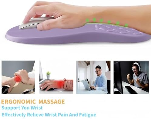 Ergonomic Mouse Pad Wrist Support with Massage Design,Classic Purple Wrist Pain Relief Mousepad with Memory Foam,Non-Slip PU Base