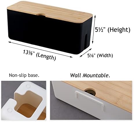 Changsuo Wall Mount Cable Management Box Large Cable Organizer Box for Extension Cord Power Stripe Surge Protector Wire Management Concealer Organizer Cover Hider for Desktop (Large, Black)