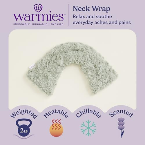 warmies Microwavable Neck & Shoulder Wrap - Heating & Cooling Plush Pad for Calming Relaxation - Weighted & Heated Neck Warmer with Scented Lavender - Microwave Heat Pad for Aches & Pain - Curly Sage