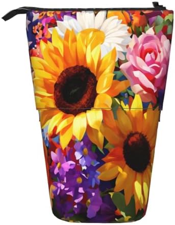 Sunflower Flower and American Flag Standing Pencil Case