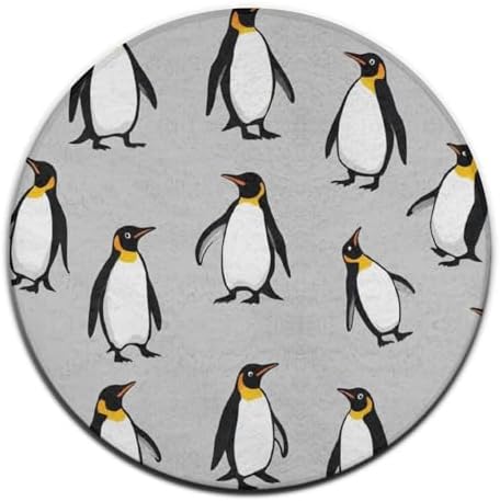 Soft Round Yoga Carpet, Large Home Decor Mat, Non Slip Machine Washable Kitchen Office Circle Rug Penguin