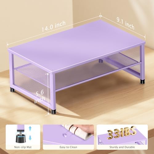 ECOLOVI 2-Tier Computer Monitor Stand Riser, Printer & Laptop Stand, Office Desk Accessories, Workspace Desk Organizer for Home Office Supplies, Purple