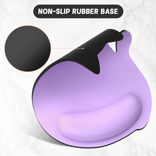 Ergonomic Mouse Pad with Wrist Rest, Cute Cat Memory Foam Padded Pain Relief Non-Slip Wrist Support Mouse Mat for Gaming Work Computer Laptop, Funny Office Supplies Desk Accessory, Purple