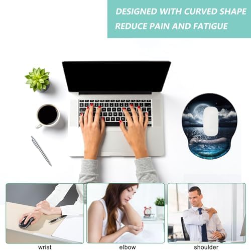 Mouse Pad with Wrist Support, Ergonomic Mouse Pad with Memory Foam Wrist Rest Cushion, Non-Slip Rubber Base Gaming Mice Pad for Home Office Computer Laptop, Moonlit Night