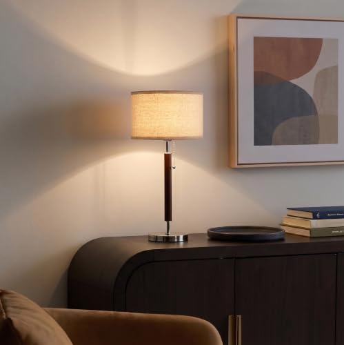 Brightech Carter LED Bedside Lamp - Compact Table & Desk Reading Lamp for Bedroom, Living Room, Office - Modern Nightstand & Side Lamp with Soft Ambient Light - Stainless Steel & Wood Finish