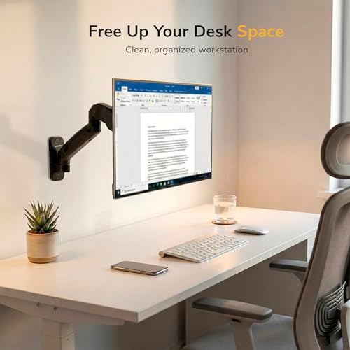 Mount-It! Monitor Wall Mount Arm, Full-Motion Gas Spring, Fits 13–32″ Screens up to 14.3 lbs, VESA 75x75 & 100x100, Tilt Swivel Rotate, Single-Stud Wall Mounted Computer Monitor Arm, RV Compatible