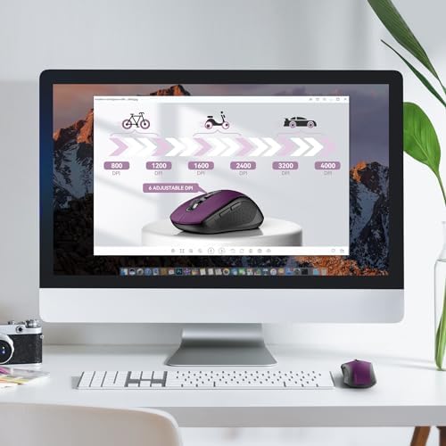TECKNET 2-in-1 Bluetooth Mouse (BT 5.0/3.0+2.4Ghz), 6-Level 4000 DPI-Purple