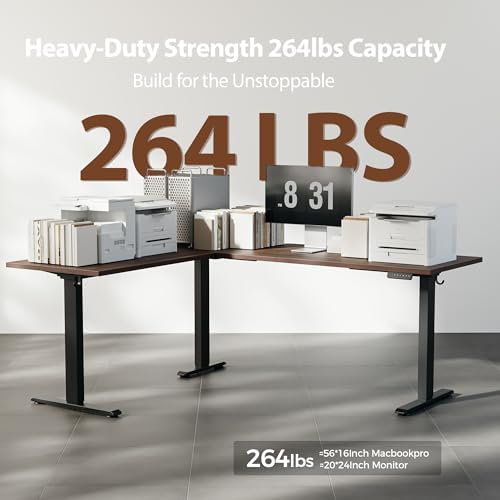 Agilestic 73 x 61 Inch L Shaped Electric Standing Desk, Dark Walnut