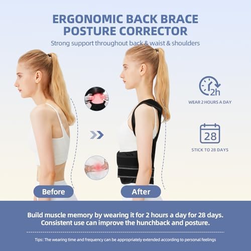 Back Brace Posture Corrector for Women & Men, Breathable, Black L