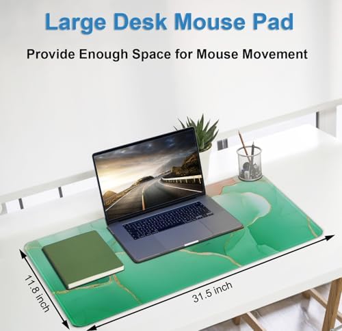 Large Gaming Mouse Pad, Waterproof Mousepad with Stitched Edges,MarbleGreen