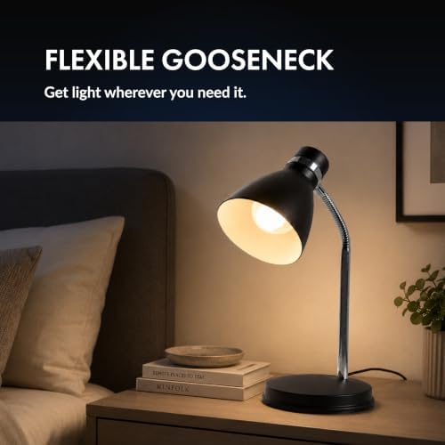 Newhouse Lighting NHDK-OX-MBK Oxford Matte Black Metal Flexible Classic Desk or Table Lamp for Office or Bedroom Use
