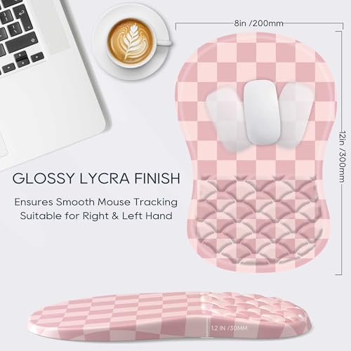 Ergonomic Mouse Pad with Wrist Rest,Slope Design for Pain Relief，Pink Mousepad with Reinforced Memory Foam & Non-Slip Base for Office Desk/Gaming