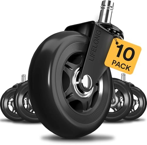Lifelong Office Chair Wheels Replacement, Heavy Duty, 10-Pack Universal Fit