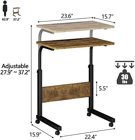 Klvied Adjustable Mobile Laptop Stand, Walnut