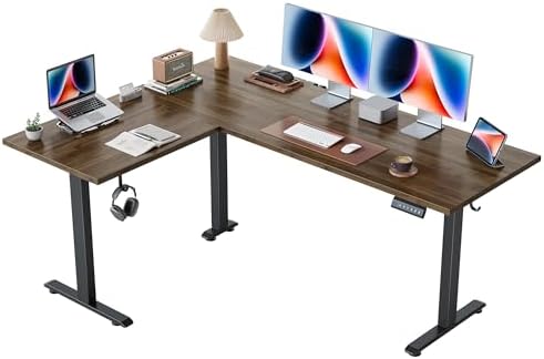 Agilestic L Shaped Standing Desk 63 inch Adjustable Height, Electric Corner Standing Desk, Sit Stand Computer Table with Splice Board, Dark Walnut