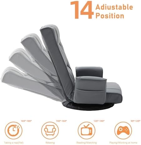 360° Swivel Floor Chair, 14-Position Adjustable, Folding