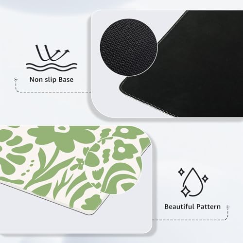 iCasso Desk Mat, Desk Matt for Desktop, Cute Desk Pad Mat, Green Flowers