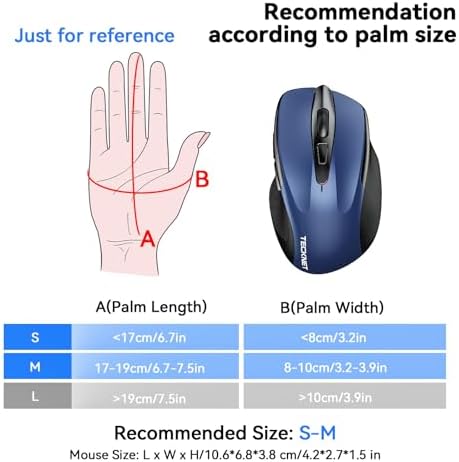 TECKNET Rechargeable Jiggler Wireless Mouse, Dual-Mode Connectivity, Blue