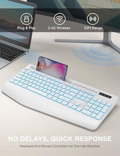 SABLUTE Wireless Keyboard with 7 Colored Backlit, Wrist Rest, 2.4G Lag-Free