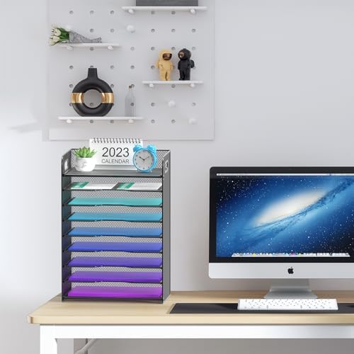 Samstar 9 Tier Desk Organizer, Mesh Paper Letter Tray File Rack Shelves Paper Sorter Storage with Handles, Black