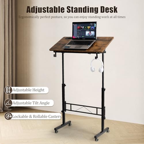 Hadulcet Small Standing Desk Height Adjustable with Tiltable Tabletop