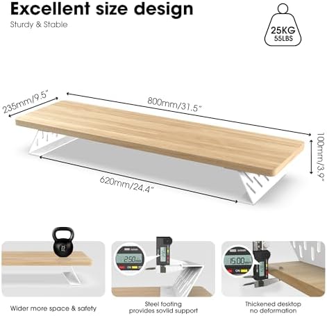Fenge Monitor Stand Riser, Wooden & Metal Desk Shelf Organizer, Oak