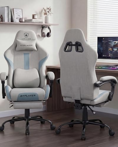LUCKRACER Big and Tall Gaming Chair, 350Lbs Heavy Duty Office Chairs High Back Computer Chairs with Foot Rest Wide Cushion Lumbar Support Desk Chair Comfy for Adults Breathable Fabric, Smoky-Grey
