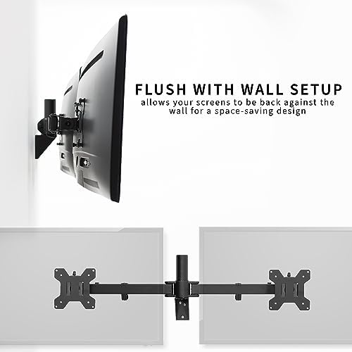 VIVO Premium Dual 21 to 32 inch LCD LED Monitor Wall Mount, Heavy Duty Telescoping Arms, Flush Wall Setup, Fits 2 Screens, Black, MOUNT-TS32B
