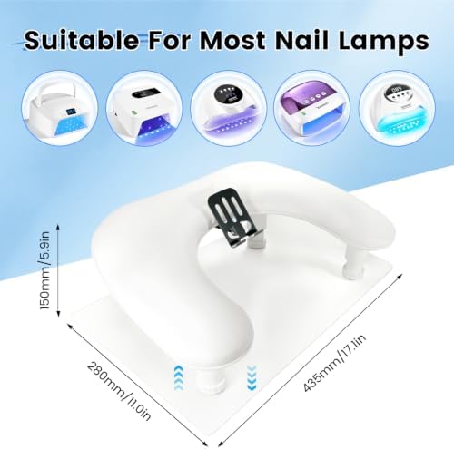 JODSONE U-Shaped White Manicure Arm Rest for Nails Tech with Rotating 360°Built-In Phone Holder and Adjustable Nail Arm Rest Detachable Manicure Hand Rest for Salon Design (Includes White Nail Mat)