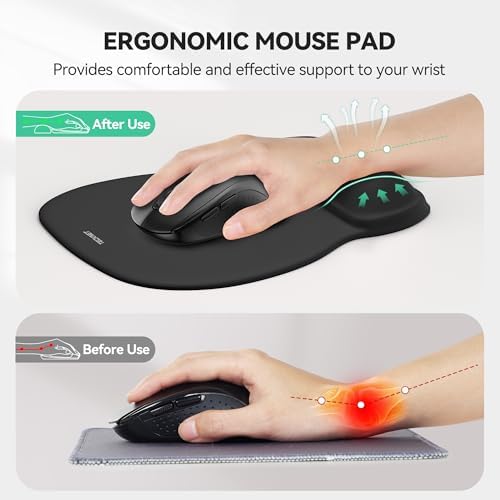 TECKNET Gel Ergonomic Mouse Pad with Wrist Rest, Non-Slip PU Base, Black