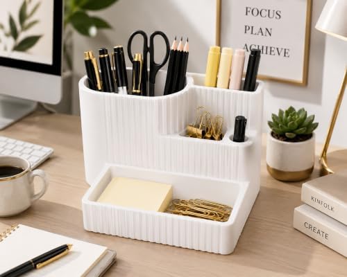 Desk Organizer with Multiple Compartments, Desktop Organizer for Office Supplies, Pens, Pencils, Markers, Scissors, Sticky Notes & Paper Clips, Modern Desk Storage for Home Office, School & Dorm
