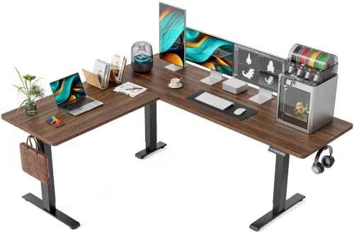 FEZIBO 75" x 63" L-Shaped Standing Desk - Adjustable Corner Desk L Shape, L-Shaped Adjustable Desk with Splice Board, L Shape Standing Desk, Black Walnut
