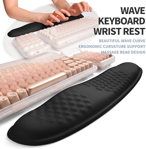 2-in-1 Ergonomic Set, Wave Keyboard Wrist Rest and Massage Slope Mouse Pad Wrist Support, Rebound Memory Foam for Relieve Carpal Tunnel Syndrome and Wrist Pain (Black)