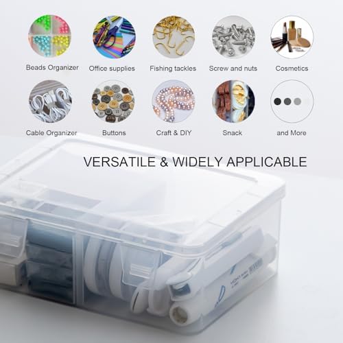 Vidifor Multipurpose Small deep Container, Removable Adjustable Dividers, 1/2 Compartments, Stackable Desk Organizer for Office, Crafts, Battery or School Supplies, Dorm Container (2)
