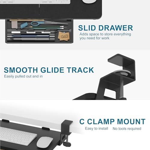 ETHU Small Keyboard Tray Under Desk with C-Clamp, 19.7x11.81", Black