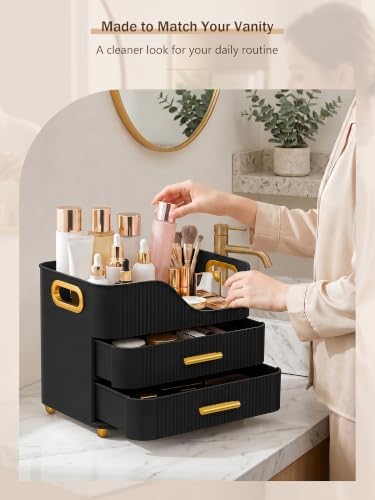 Booklov Large Makeup Organizer for Vanity, Bathroom Countertop, Black