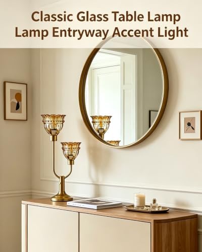 Lightdot Vintage Nightstand Lamps Set of 2 Dimmable Amber Glass Table Lamp