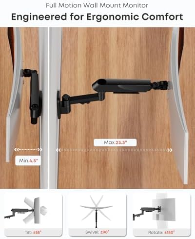 Heavy Duty Single Monitor Arm Wall Mount fits 27-45 Inch Flat/Ultrawide