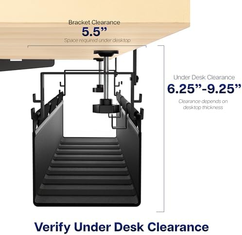 VIVO Black Clamp-on 47 in Fabric Cable Management Tray, DESK-AC47F-C