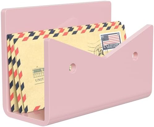 Mail Organizer Envelope Holder - Pink Acrylic Mail Holder Countertop Vertical Desk Organizer Small File Bill Document Notebook Letter Sorter for Home School Office Supplies