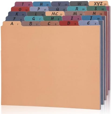 gisgfim 25 Alphabet File Guides, A‑Z Top‑Tab File Cabinet Dividers, Neutral