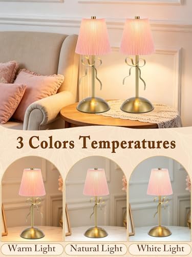 2 Pack Bow Table Lamp,Cordless Rechargeable LED Table Lamps for Living Room