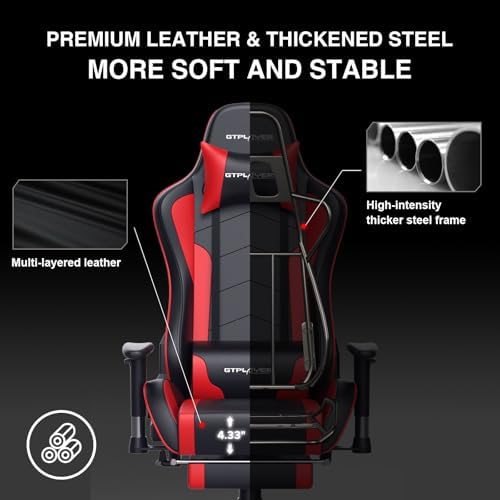 GTPLAYER Gaming Chair with Footrest Speakers Video Game Chair Bluetooth Music Heavy Duty Ergonomic Computer Office Desk Chair Red