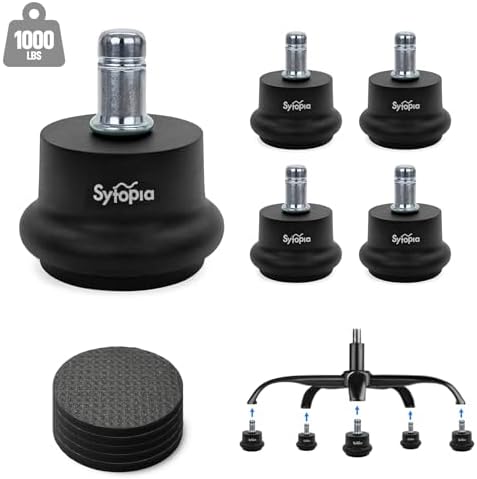 Sytopia Office Chair Bell Glides Replacement, Fixed Feet Wheel Stopper for Swivel Chairs and Stools, 7/16" x 7/8" Stem, Separate Self-Adhesive Felt Pads, Non-Slip Base, Quiet & Easy Install, 5 Pack