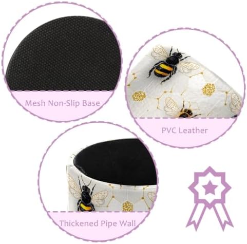 Leather Pen Holder for Desk, Honeycomb Bee Pencil Cup Pen Organizer Makeup Brush Holder for Office Home Kids Countertop Desk Accessory Storage
