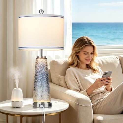Lolikit 26" Coastal Table Lamp for Living Room, Nightstand Lamp for Bedroom