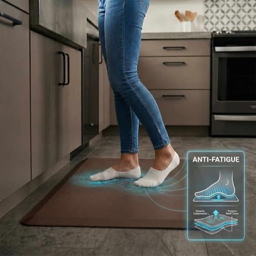 Hauteloom Kitchen Mat - Cushioned Anti Fatigue Rug - Waterproof, Non Slip - Standing and Comfort Desk/Floor Mats for House Sink Office - Brown - 20" x 32"
