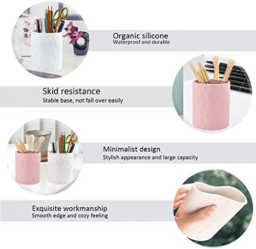 minimaliving Pen Holder,Nordic Style Silicone Waterproof Pencil Holder for Desk Simple&Modern Minimalist Makeup Organizer Multifunctional Office Supplies for Home,Kids and School (White)