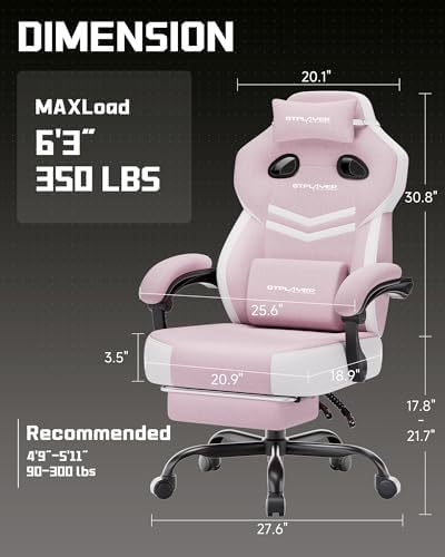 GTPLAYER Big & Tall Gaming Chair, Wide Seat with Footrest, Pink